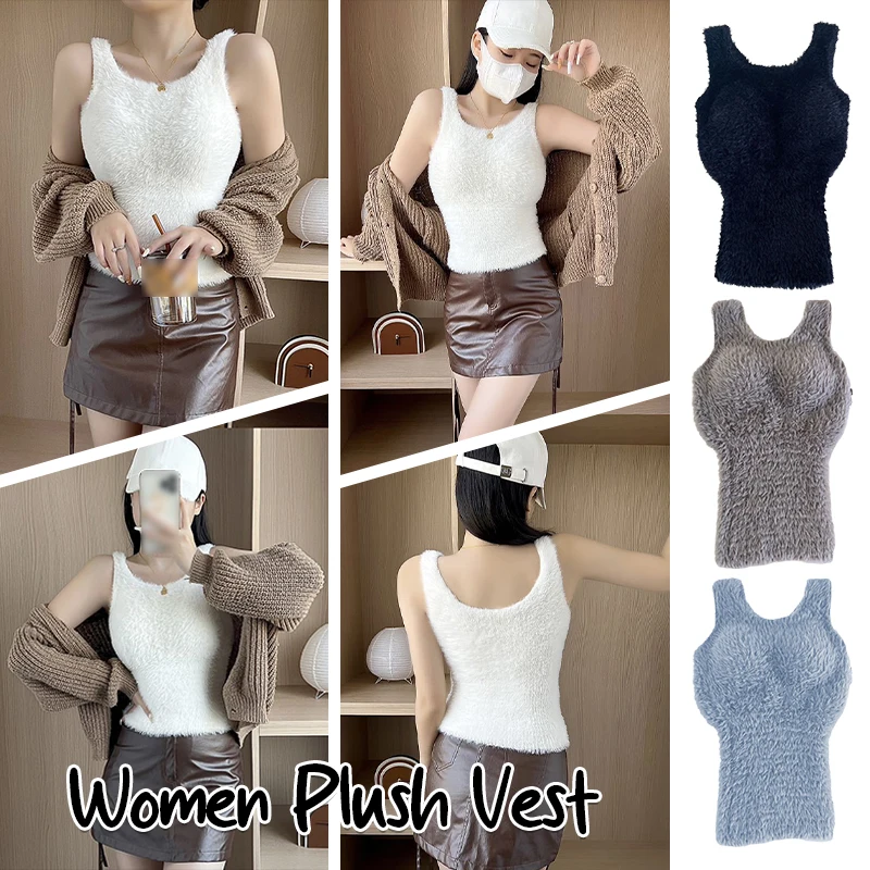Autumn Winter Plush Warm Wool Tank Tops Bottom Imitation Cashmere Girls Thermal Underwear Thicken Fleece Camisole Bra Autumn Winter Plush Warm Wool Tank Tops Bottom Imitation Cashmere Girls Thermal Underwear Thicken Fleece Camisole Bra