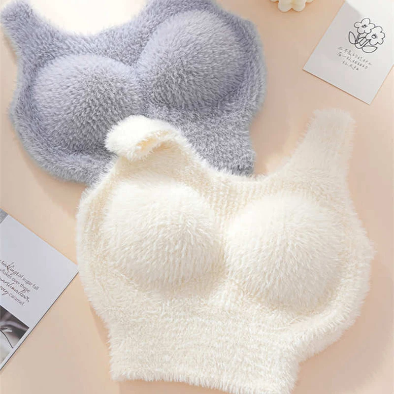 Autumn Winter Plush Warm Wool Tank Tops Bottom Imitation Cashmere Girls Thermal Underwear Thicken Fleece Camisole Bra Autumn Winter Plush Warm Wool Tank Tops Bottom Imitation Cashmere Girls Thermal Underwear Thicken Fleece Camisole Bra