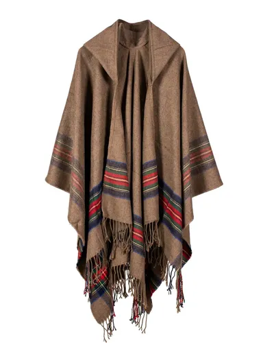 Autumn Winter Stoles Knitted Poncho Cape Hooded Stripe Oversized Cardigan Blanket Long Shawl Scarf Cashmere Pashmina