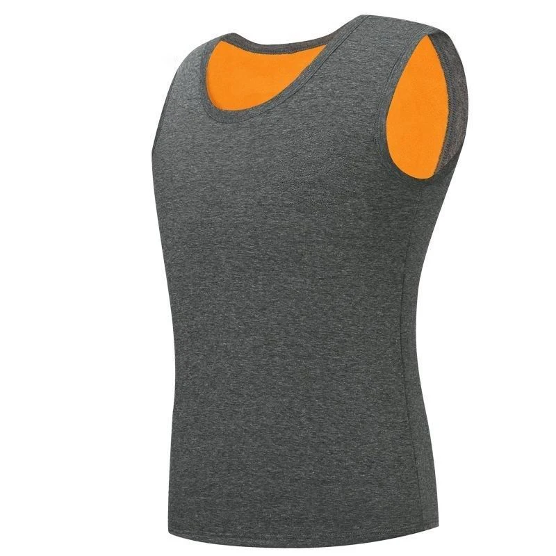 Autumn Winter Warm Fleece Tank Top Undershirt Men Fitness Sleeveless Thicken Tees Work Wear Plain T Shirt High Quality