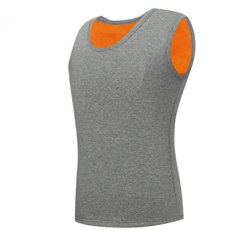 Autumn Winter Warm Fleece Tank Top Undershirt Men Fitness Sleeveless Thicken Tees Work Wear Plain T Shirt High Quality