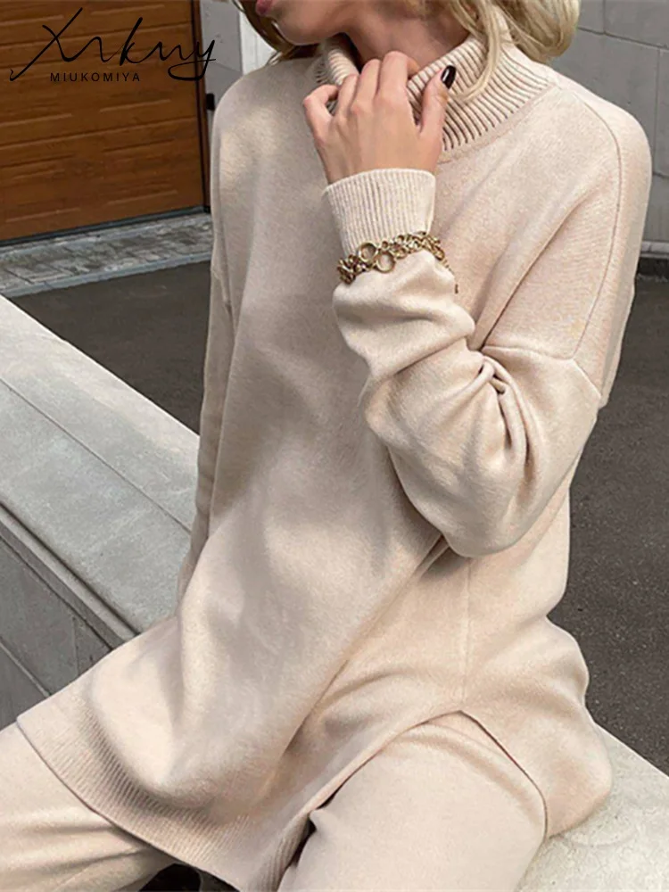 Autumn Winter Women's Sweaters Turtleneck Women Pulovers Side Split Knitted Jumpers Christmas Sweater Oversize Pull For