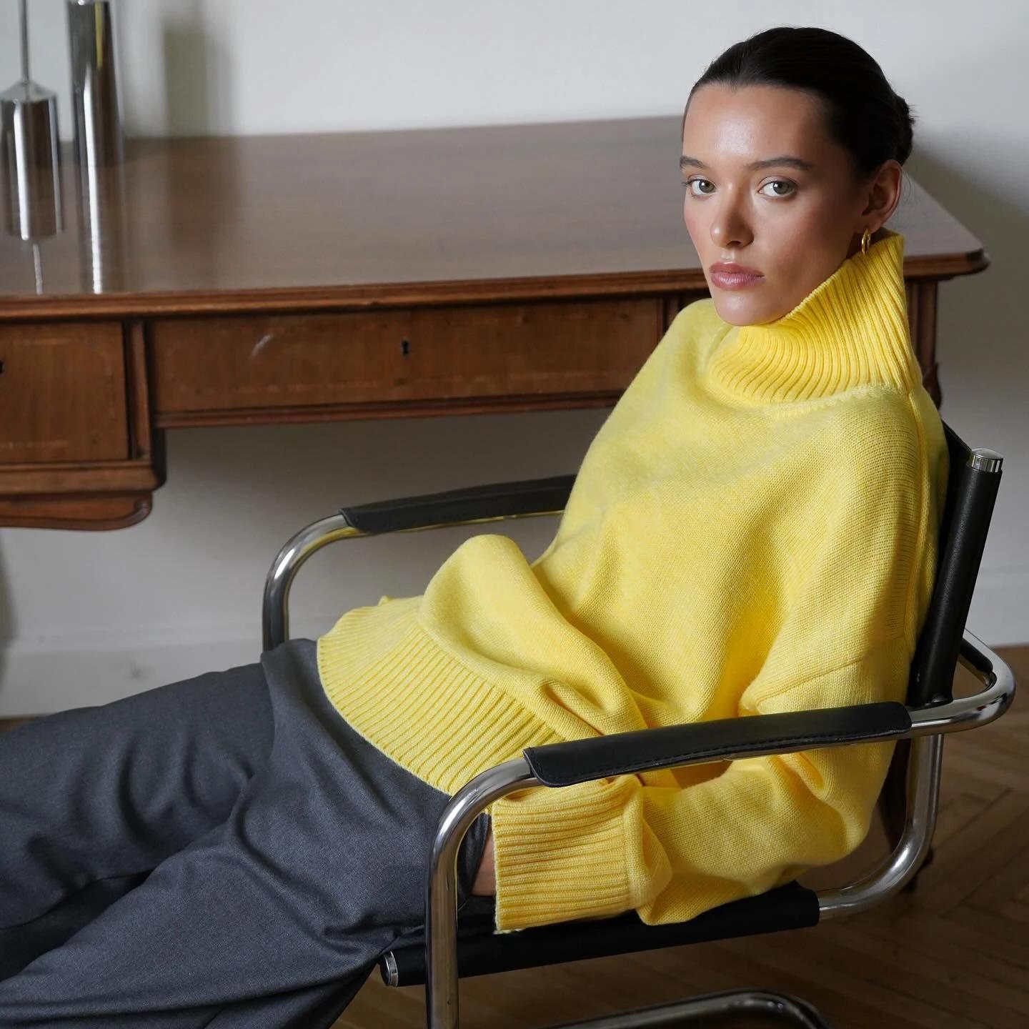 Autumn Women's Knitted Sweater Oversize High Collar Yellow Vintage Pullover Soft Winter Warm Vintage Red Sweaters for Autumn Women's Knitted Sweater Oversize High Collar Yellow Vintage Pullover Soft Winter Warm Vintage Red Sweaters for