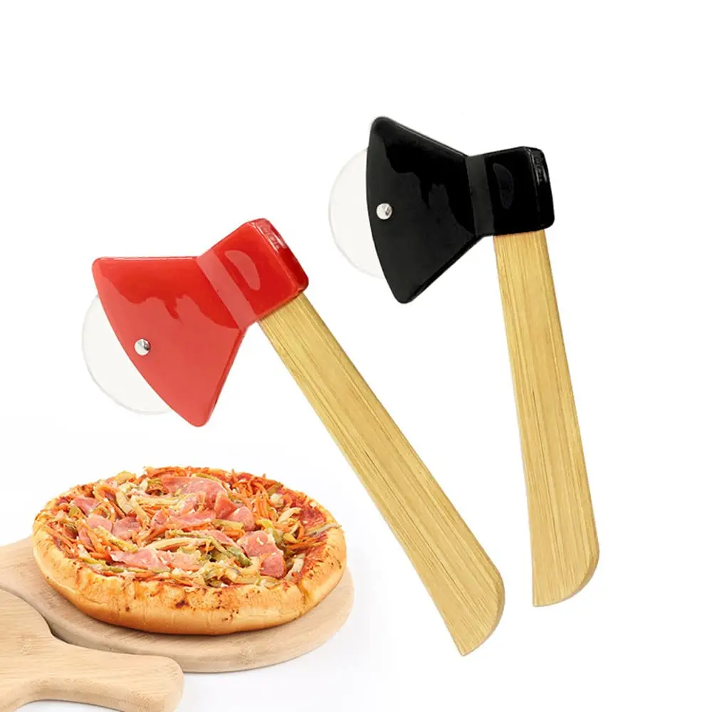 Axe-Type Pizza Cutters With Bamboo Handles and Sharp Rotating Blades for Pizza Bread Cake