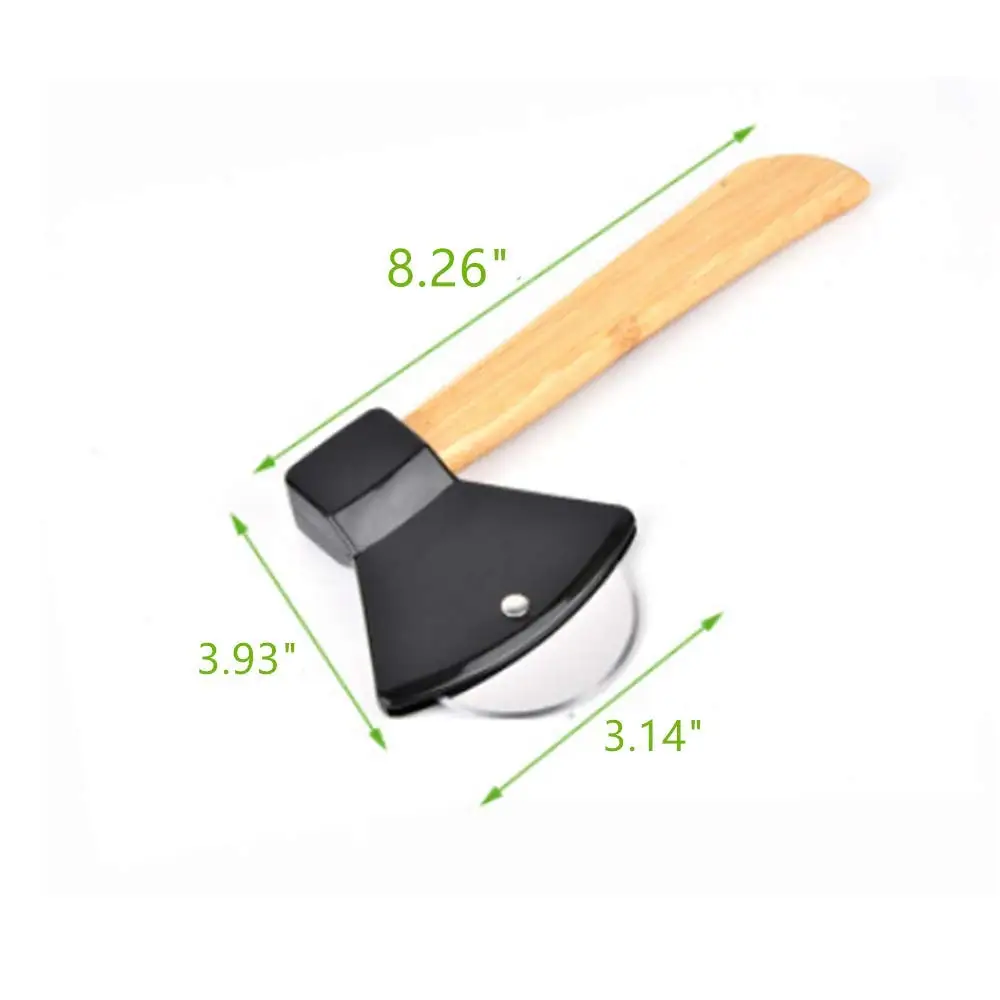 Axe-Type Pizza Cutters With Bamboo Handles and Sharp Rotating Blades for Pizza Bread Cake Axe-Type Pizza Cutters With Bamboo Handles and Sharp Rotating Blades for Pizza Bread Cake