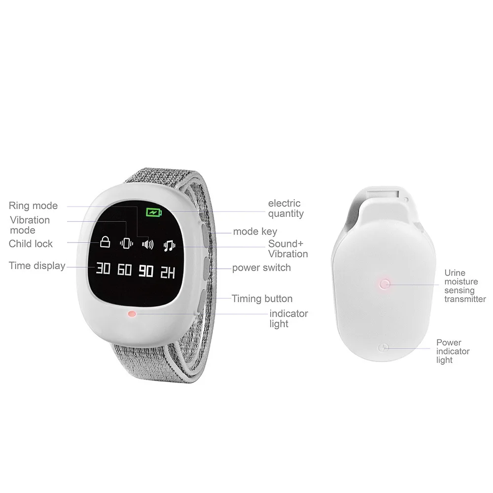 Baby Bedwetting Alarm Wireless Charging Wee Alarm Bedwetting Sensor for Kid Potty Training with Volume Vibration and