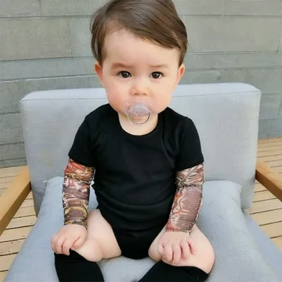 Baby Bodysuit Boys Girls Tattoo Printed Patchwork Jumpsuit Newborn Costume Casual Outfits Toddler Infant Kids Clothes