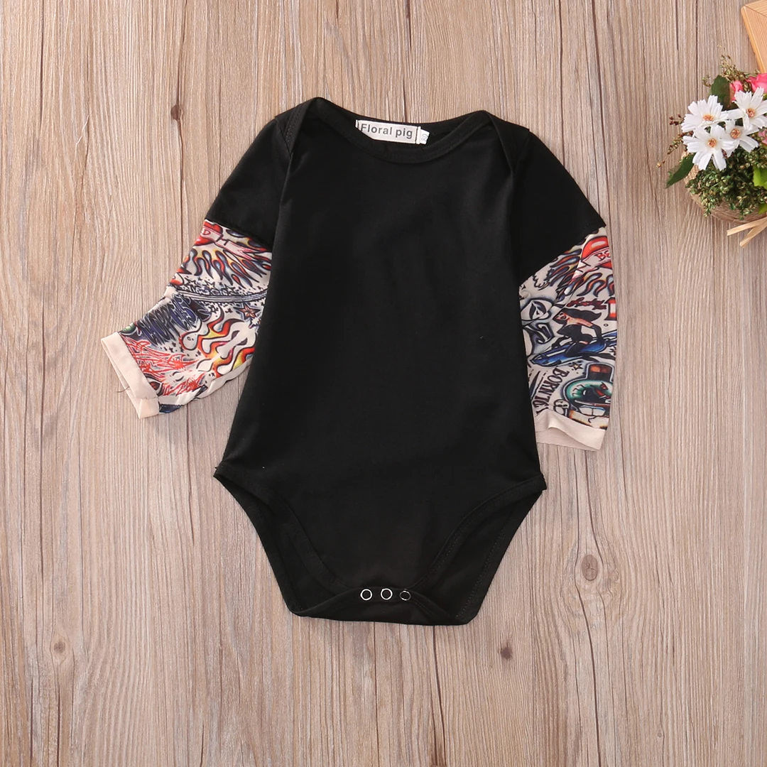 Baby Bodysuit Boys Girls Tattoo Printed Patchwork Jumpsuit Newborn Costume Casual Outfits Toddler Infant Kids Clothes