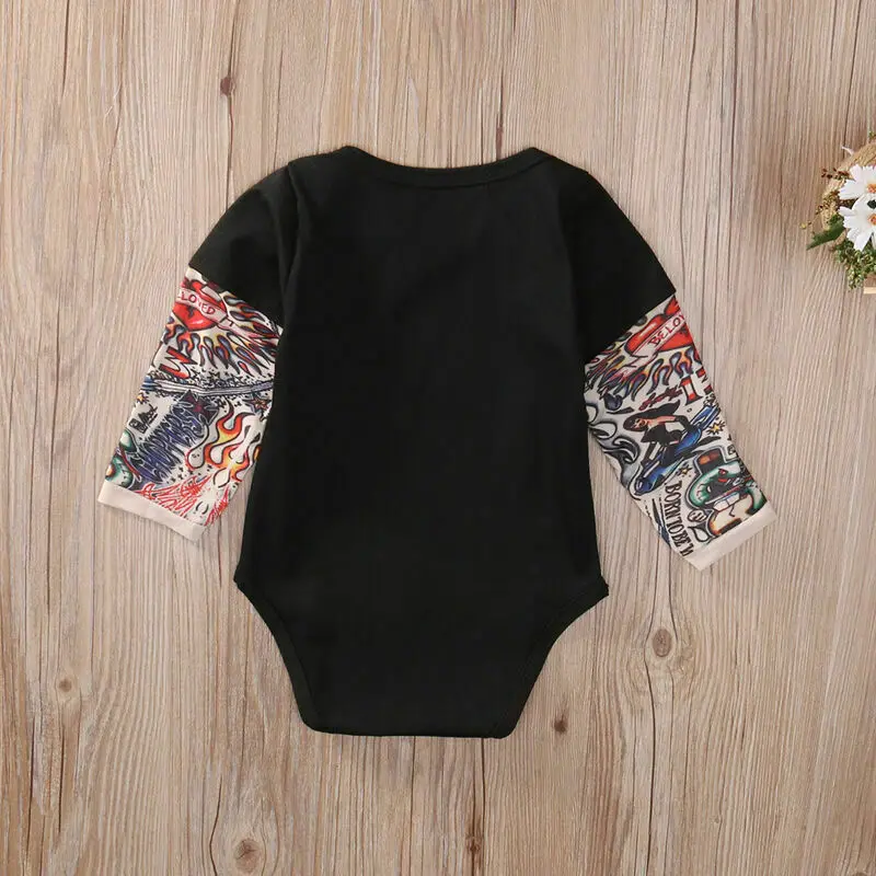 Baby Bodysuit Boys Girls Tattoo Printed Patchwork Jumpsuit Newborn Costume Casual Outfits Toddler Infant Kids Clothes