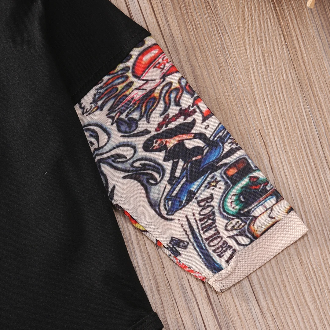 Baby Bodysuit Boys Girls Tattoo Printed Patchwork Jumpsuit Newborn Costume Casual Outfits Toddler Infant Kids Clothes