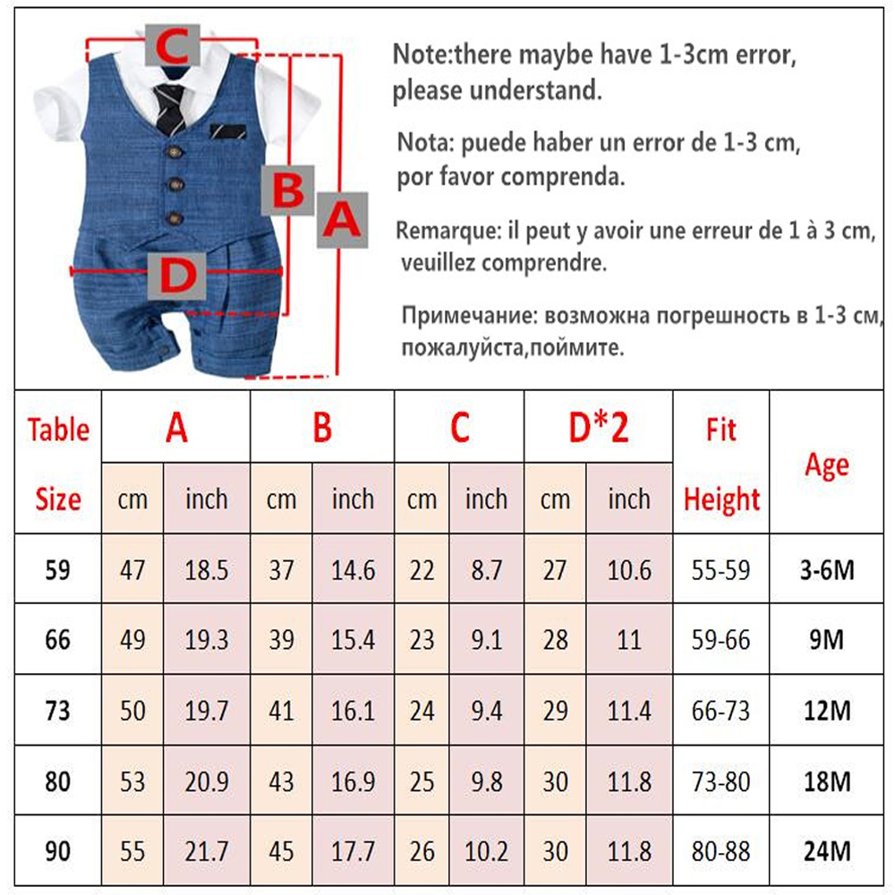 Baby Boy Clothes Summer Cotton Formal Romper Gentleman Tie Outfit Newborn One-Piece Clothing Handsome Button Jumpsuit