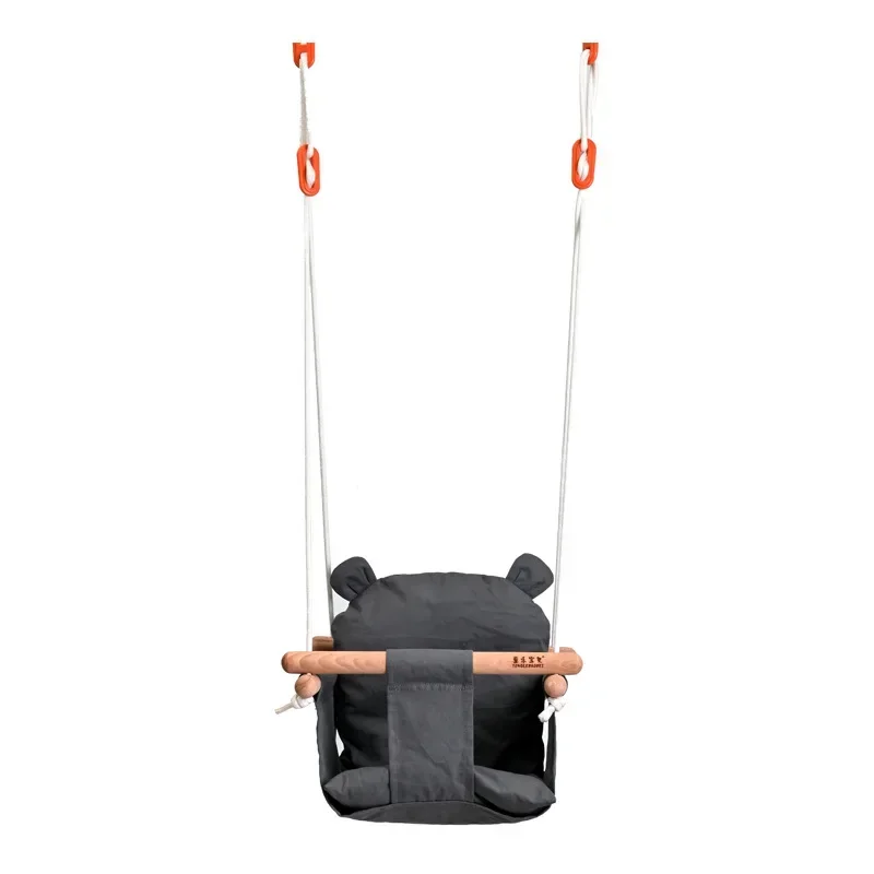 Baby Canvas Swing Chair Hanging Wood Children Kindergarten Toy Outside Indoor Small Basket Beige Swinging Rocking Chair