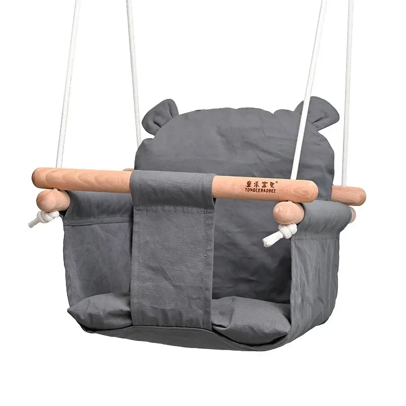 Baby Canvas Swing Chair Hanging Wood Children Kindergarten Toy Outside Indoor Small Basket Beige Swinging Rocking Chair Baby Canvas Swing Chair Hanging Wood Children Kindergarten Toy Outside Indoor Small Basket Beige Swinging Rocking Chair