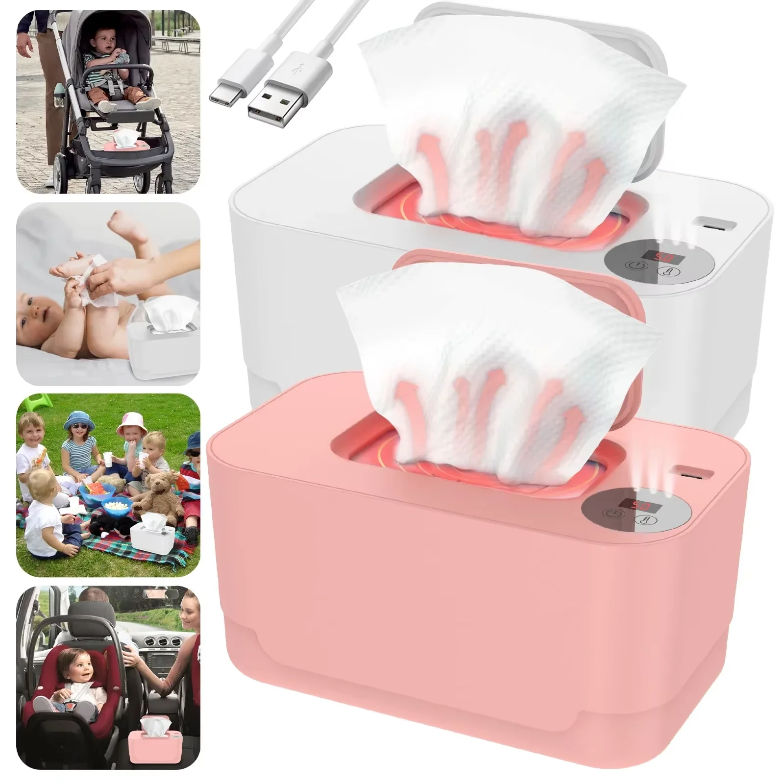 Baby Wipe Warmer Heater with LED Display Wet Towel Dispenser Portable USB Charge Baby Wipe Warmer Napkin Heating Box Baby Wipe Warmer Heater with LED Display Wet Towel Dispenser Portable USB Charge Baby Wipe Warmer Napkin Heating Box