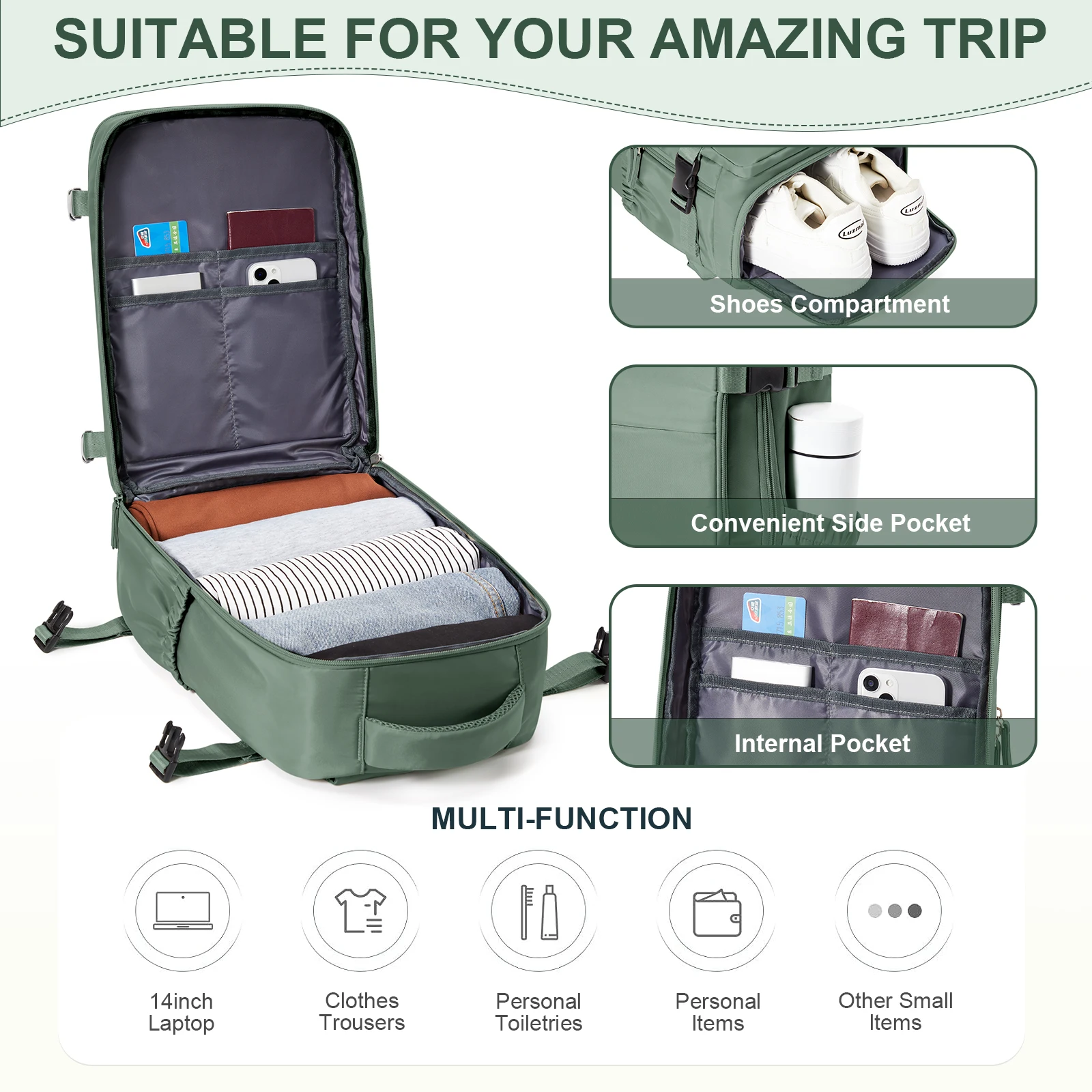 Backpack 40x20x25 Cabin Bag Travel Backpack for Men Women Hand Luggage Leisure Laptop Backpack