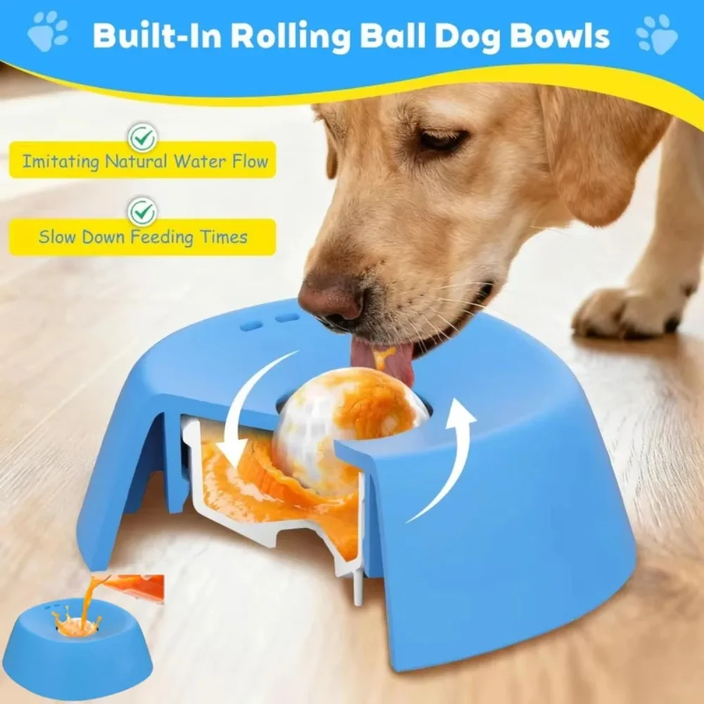 Ball Shaped Pet Lick Bowl, Anti Slip Anti Choking Dog and Cat Slow Feeder Healthy Eating Licking Feeding Bowl