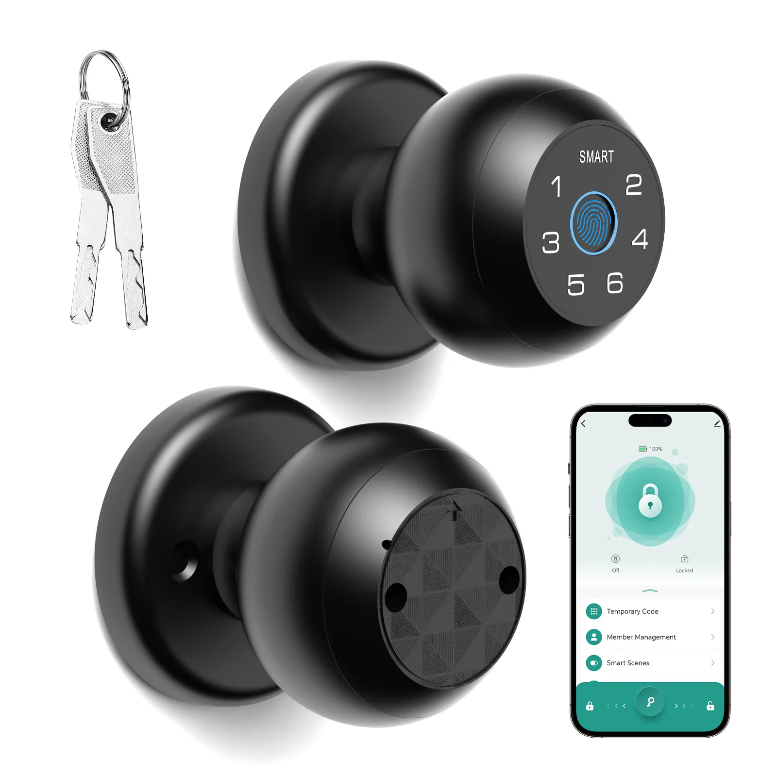 Ball-Shaped Smart Lock Fingerprint, App-Controlled, Passcode, and Electronic Touchscreen Keypad Door Lock Smart Handle Ball-Shaped Smart Lock Fingerprint, App-Controlled, Passcode, and Electronic Touchscreen Keypad Door Lock Smart Handle