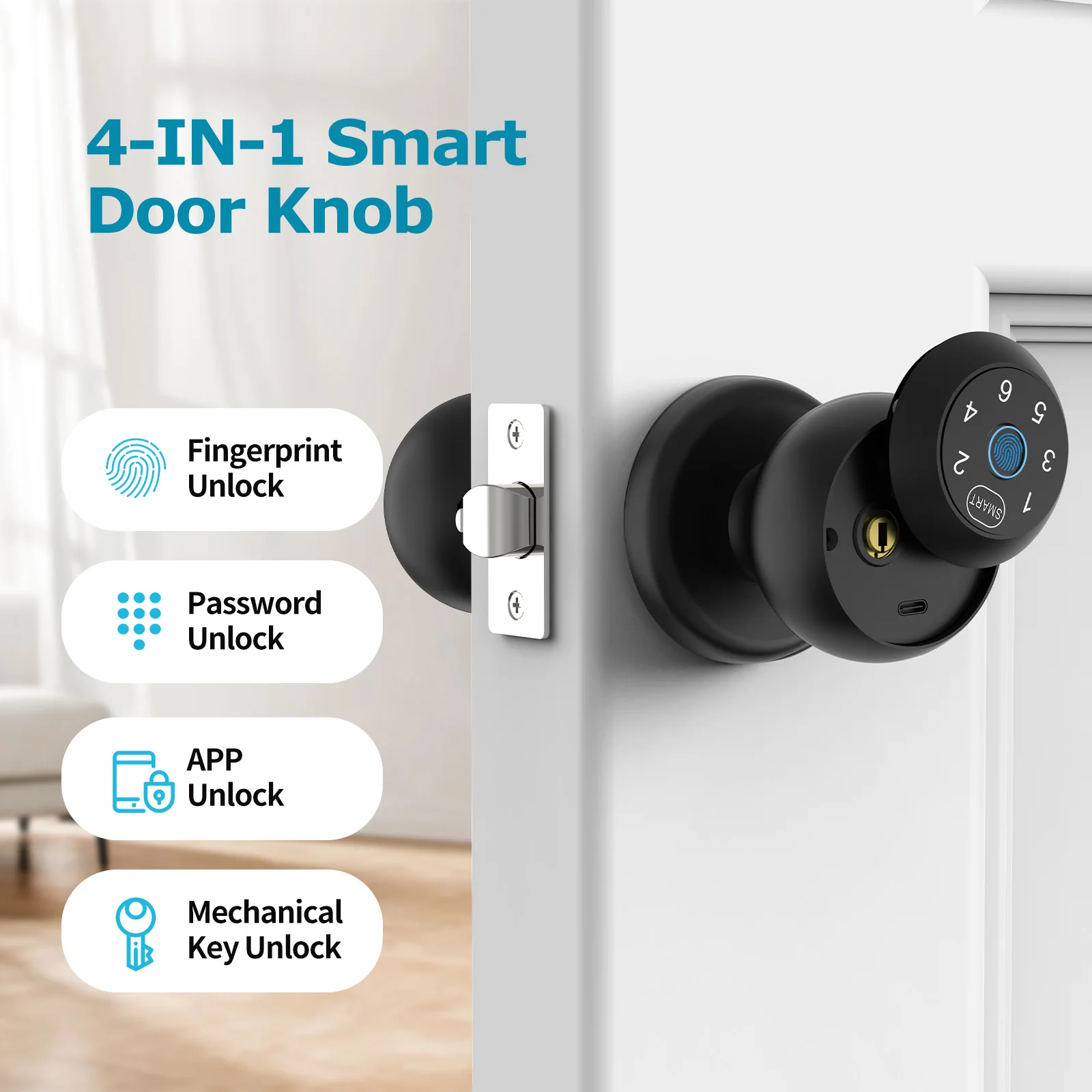 Ball-Shaped Smart Lock Fingerprint, App-Controlled, Passcode, and Electronic Touchscreen Keypad Door Lock Smart Handle