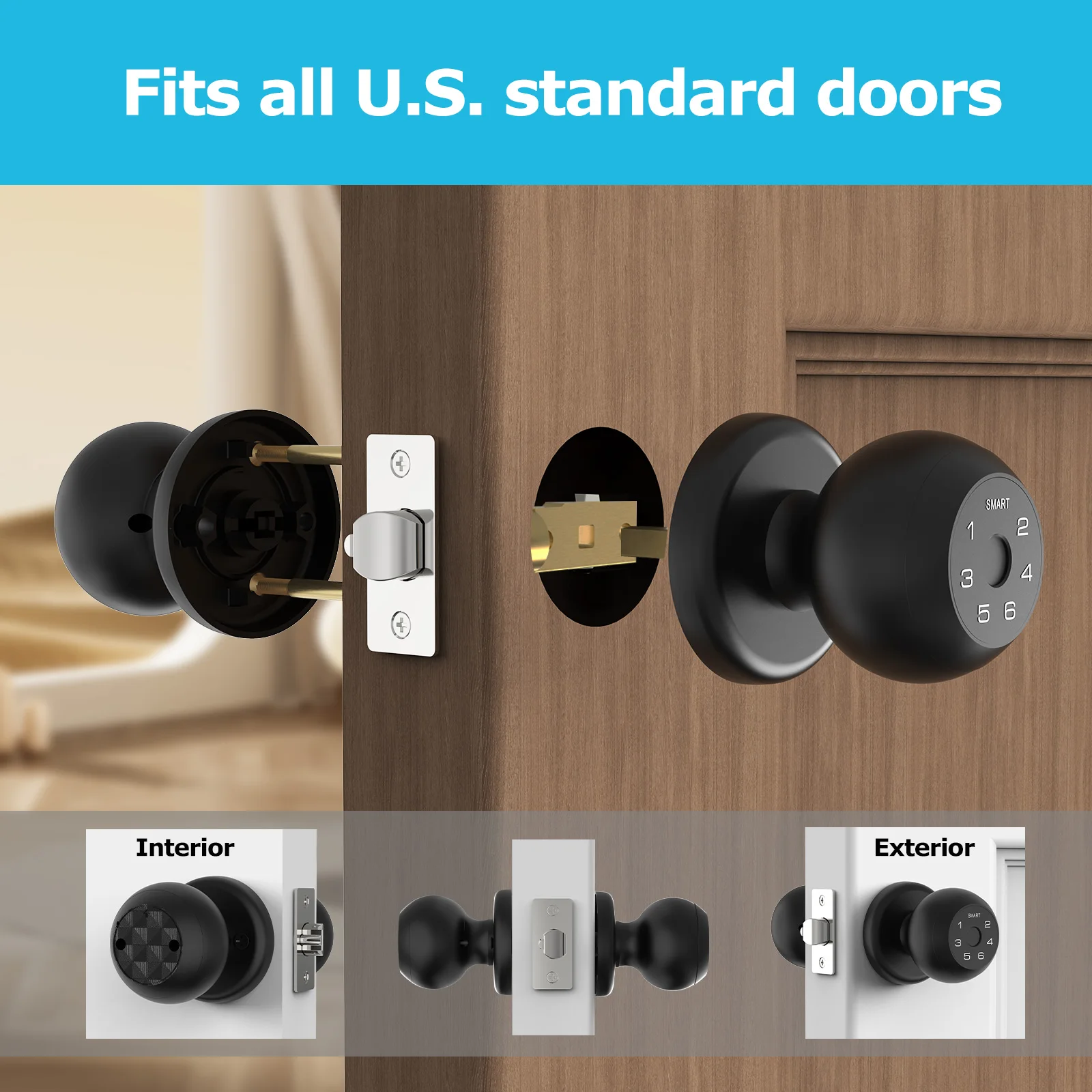 Ball-Shaped Smart Lock Fingerprint, App-Controlled, Passcode, and Electronic Touchscreen Keypad Door Lock Smart Handle