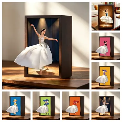 Ballet Dancer Pattern Photo Frame Tissue Box Wooden Holder Home Living Room Coffee Table Bedroom Decorative Storage