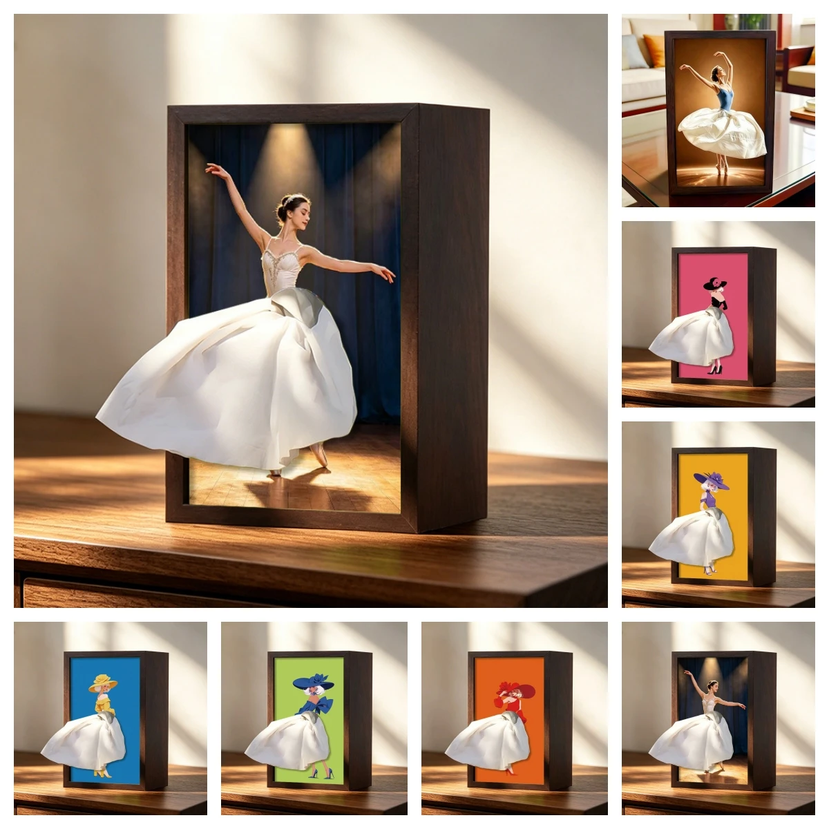 Ballet Dancer Pattern Photo Frame Tissue Box Wooden Holder Home Living Room Coffee Table Bedroom Decorative Storage Ballet Dancer Pattern Photo Frame Tissue Box Wooden Holder Home Living Room Coffee Table Bedroom Decorative Storage