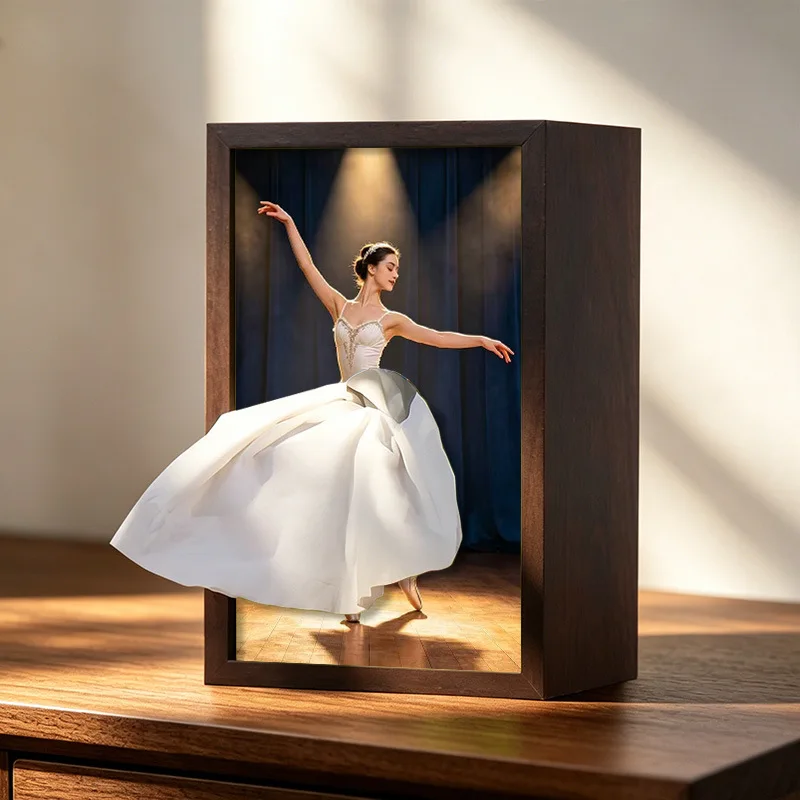 Ballet Dancer Pattern Photo Frame Tissue Box Wooden Holder Home Living Room Coffee Table Bedroom Decorative Storage