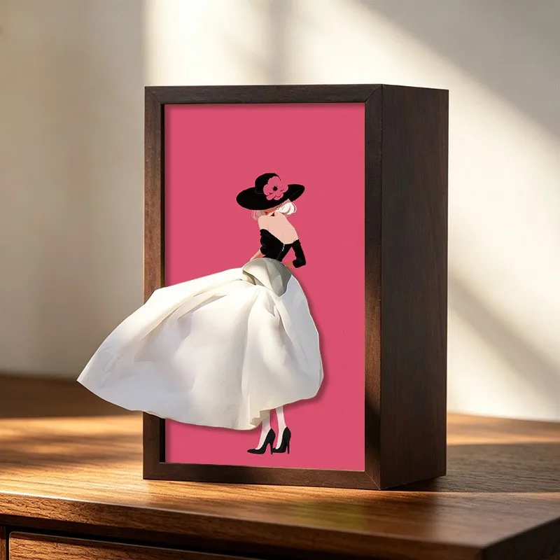Ballet Dancer Pattern Photo Frame Tissue Box Wooden Holder Home Living Room Coffee Table Bedroom Decorative Storage