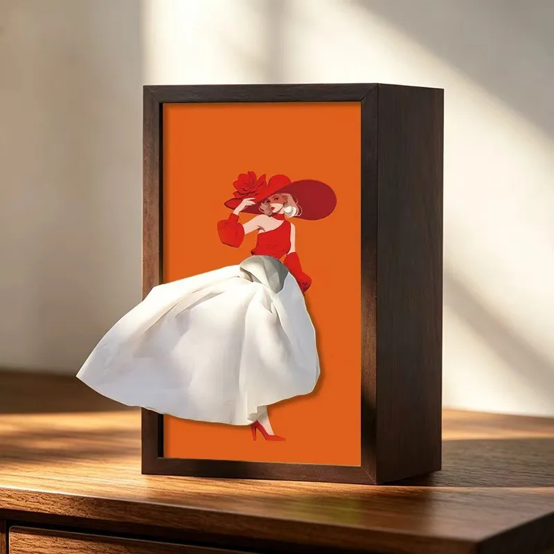 Ballet Dancer Pattern Photo Frame Tissue Box Wooden Holder Home Living Room Coffee Table Bedroom Decorative Storage