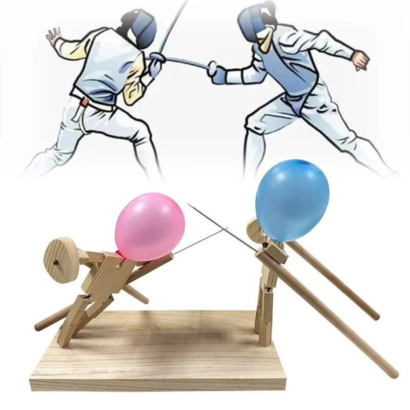 Balloon Bamboo Man Battle Wooden Fighter with Inflatable Head Fast-Paced Balloon Fight Wooden Bots Battle Game for 2 Balloon Bamboo Man Battle Wooden Fighter with Inflatable Head Fast-Paced Balloon Fight Wooden Bots Battle Game for 2