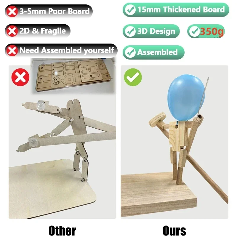 Balloon Bamboo Man Battle Wooden Fighter with Inflatable Head Fast-Paced Balloon Fight Wooden Bots Battle Game for 2