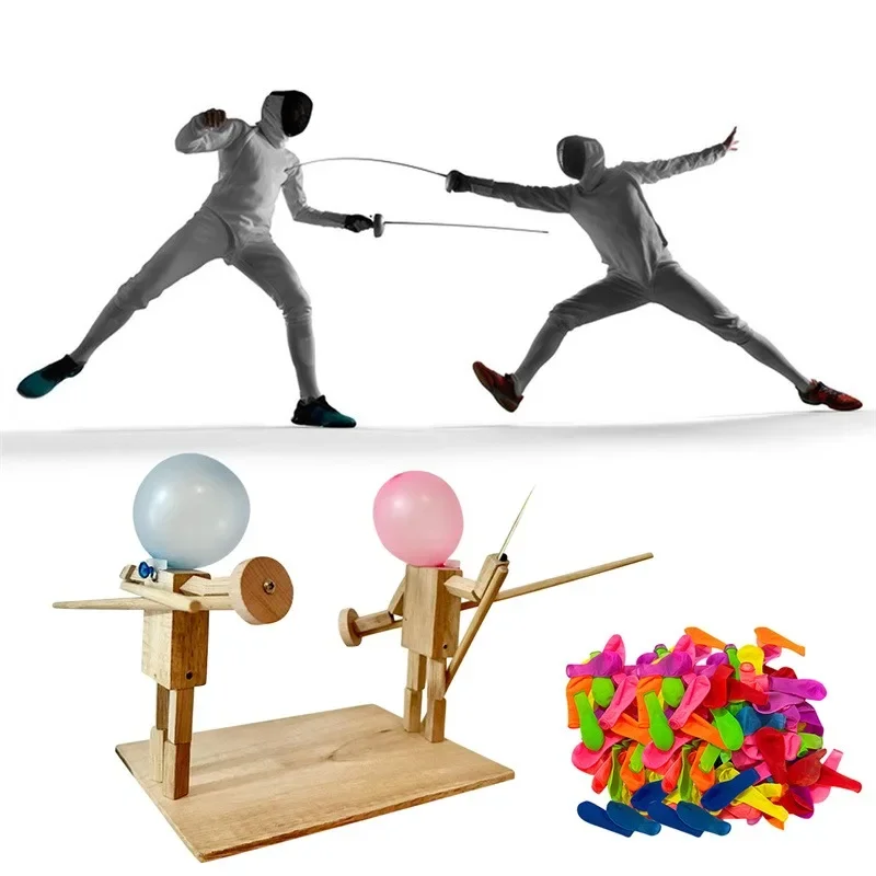 Balloon Bamboo Man Battle Wooden Fighter with Inflatable Head Fast-Paced Balloon Fight Wooden Bots Battle Game for 2