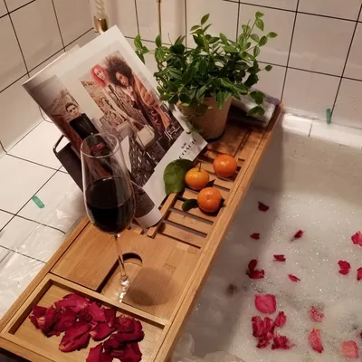Bamboo Bath Caddy Bathtub Tray Organizer