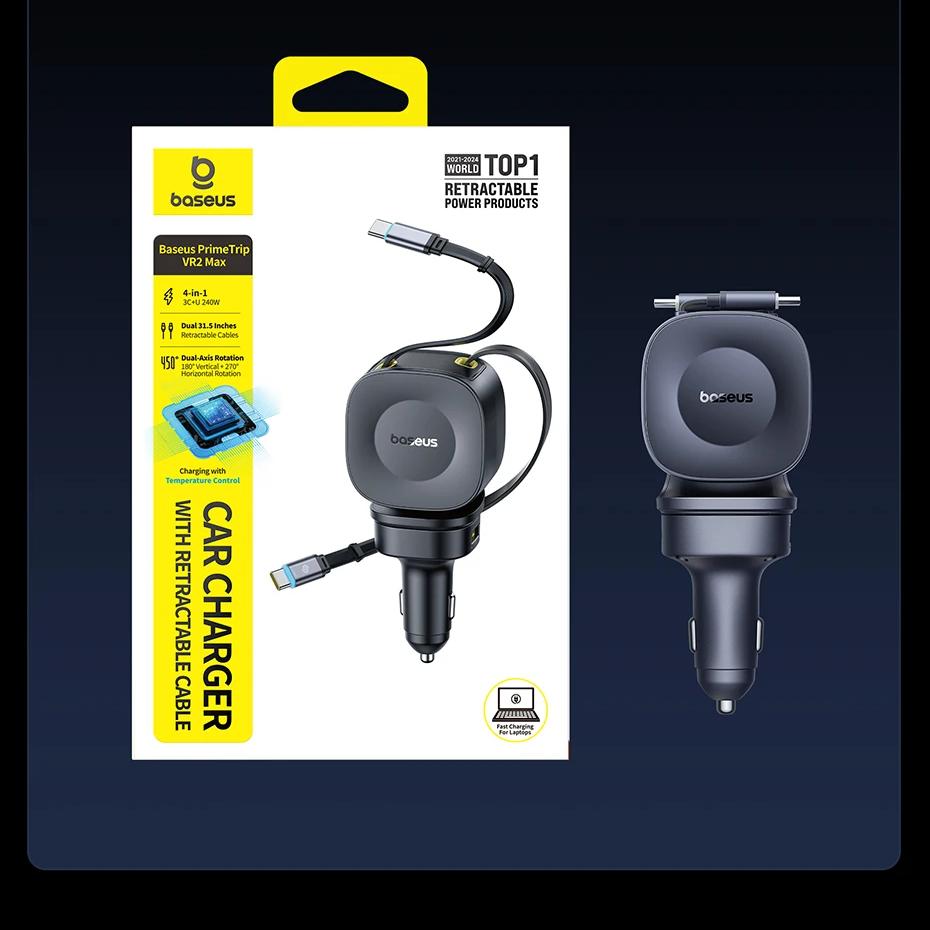 Baseus 240W Car Charger 4 Ports Built in Retractable Cable Fast Charging USB Type-C Car Phone Charger For Samsung Baseus 240W Car Charger 4 Ports Built in Retractable Cable Fast Charging USB Type-C Car Phone Charger For Samsung