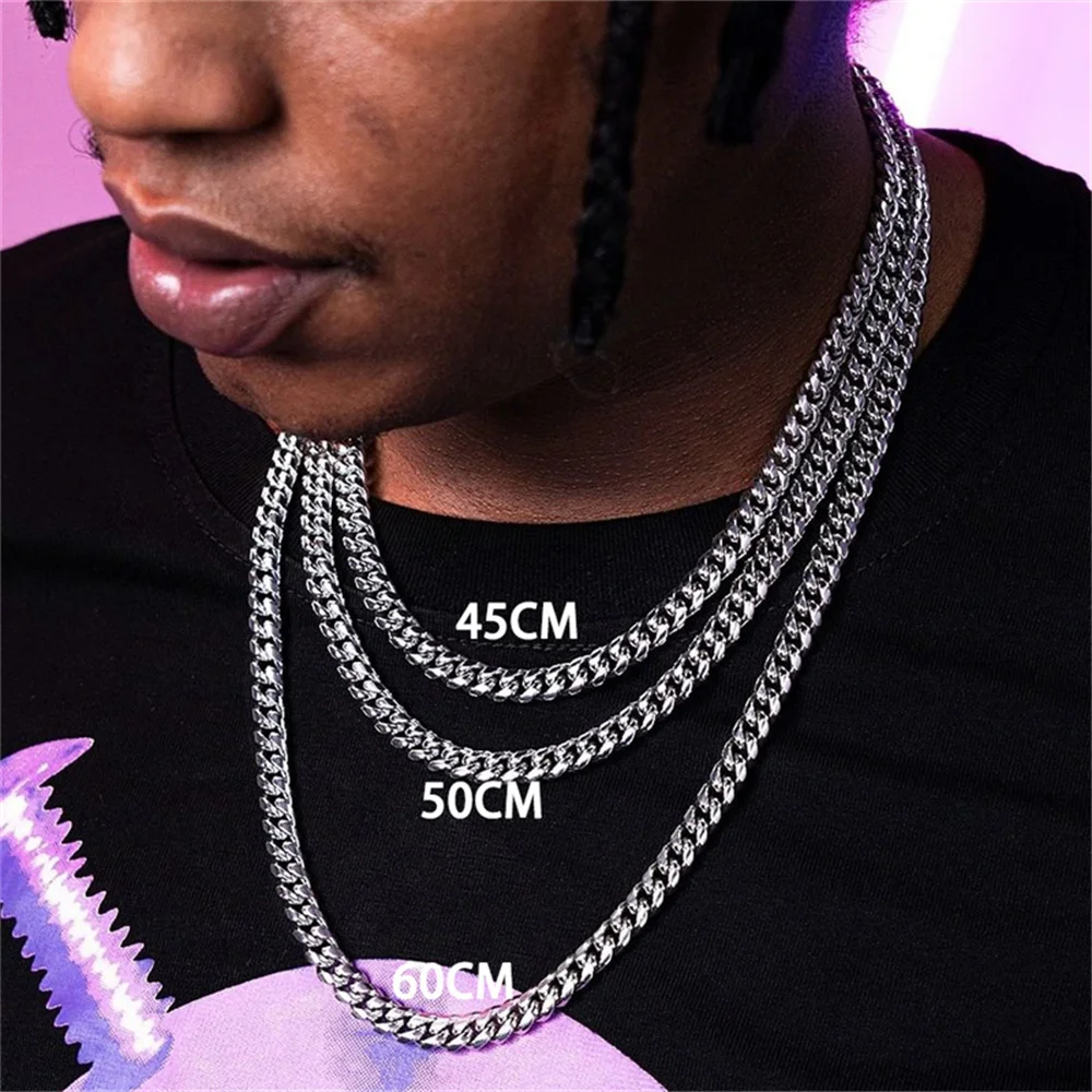 Basic Punk Stainless Steel Curb Cuban Necklaces For Men Women Black Gold Color Link Chain Chokers Solid Metal Jewelry