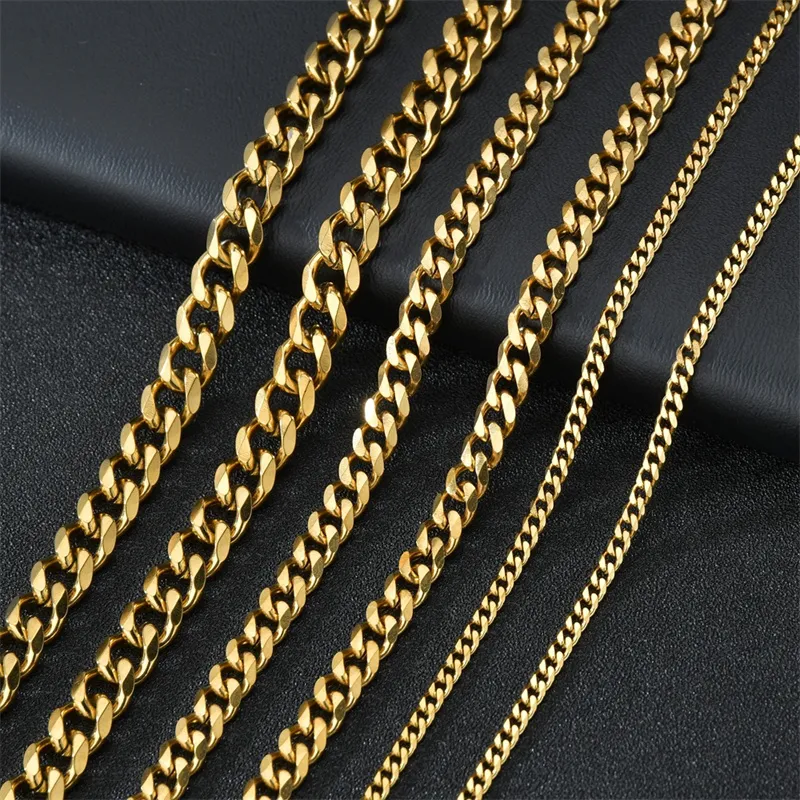 Basic Punk Stainless Steel Curb Cuban Necklaces For Men Women Black Gold Color Link Chain Chokers Solid Metal Jewelry