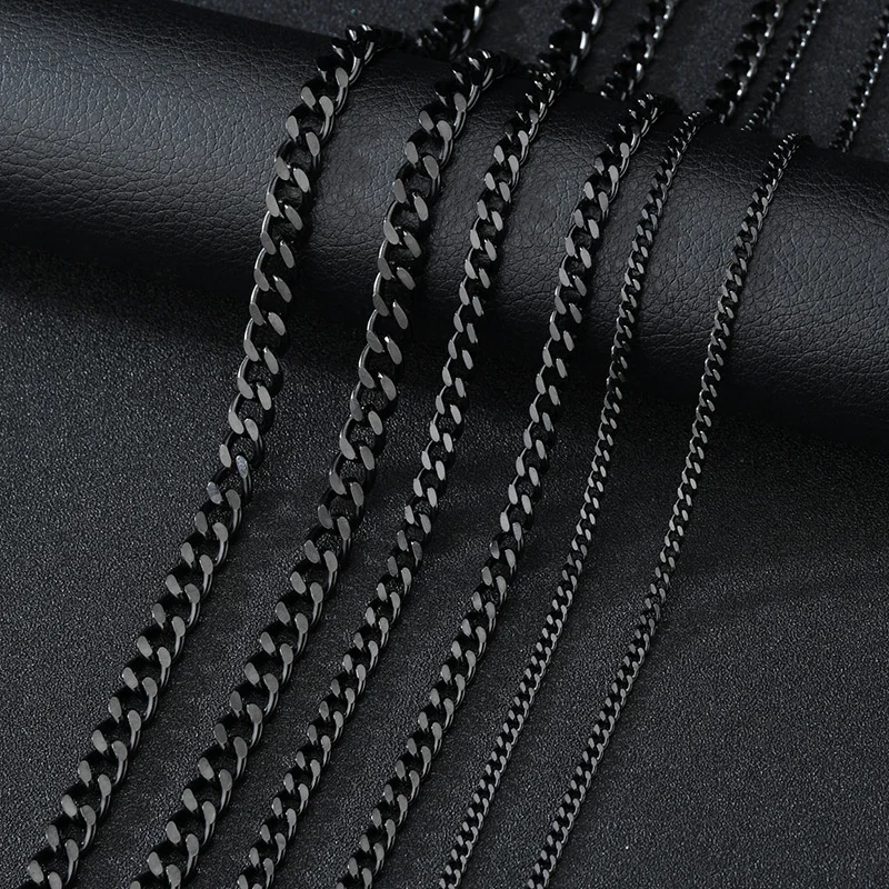 Basic Punk Stainless Steel Curb Cuban Necklaces For Men Women Black Gold Color Link Chain Chokers Solid Metal Jewelry