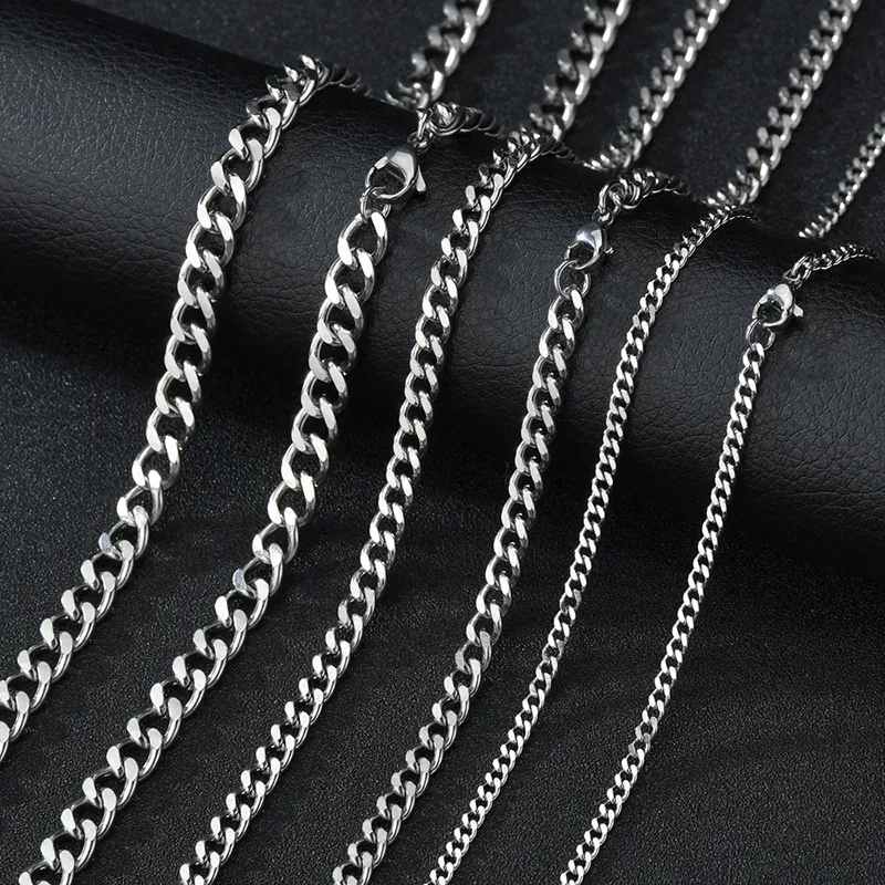 Basic Punk Stainless Steel Curb Cuban Necklaces For Men Women Black Gold Color Link Chain Chokers Solid Metal Jewelry