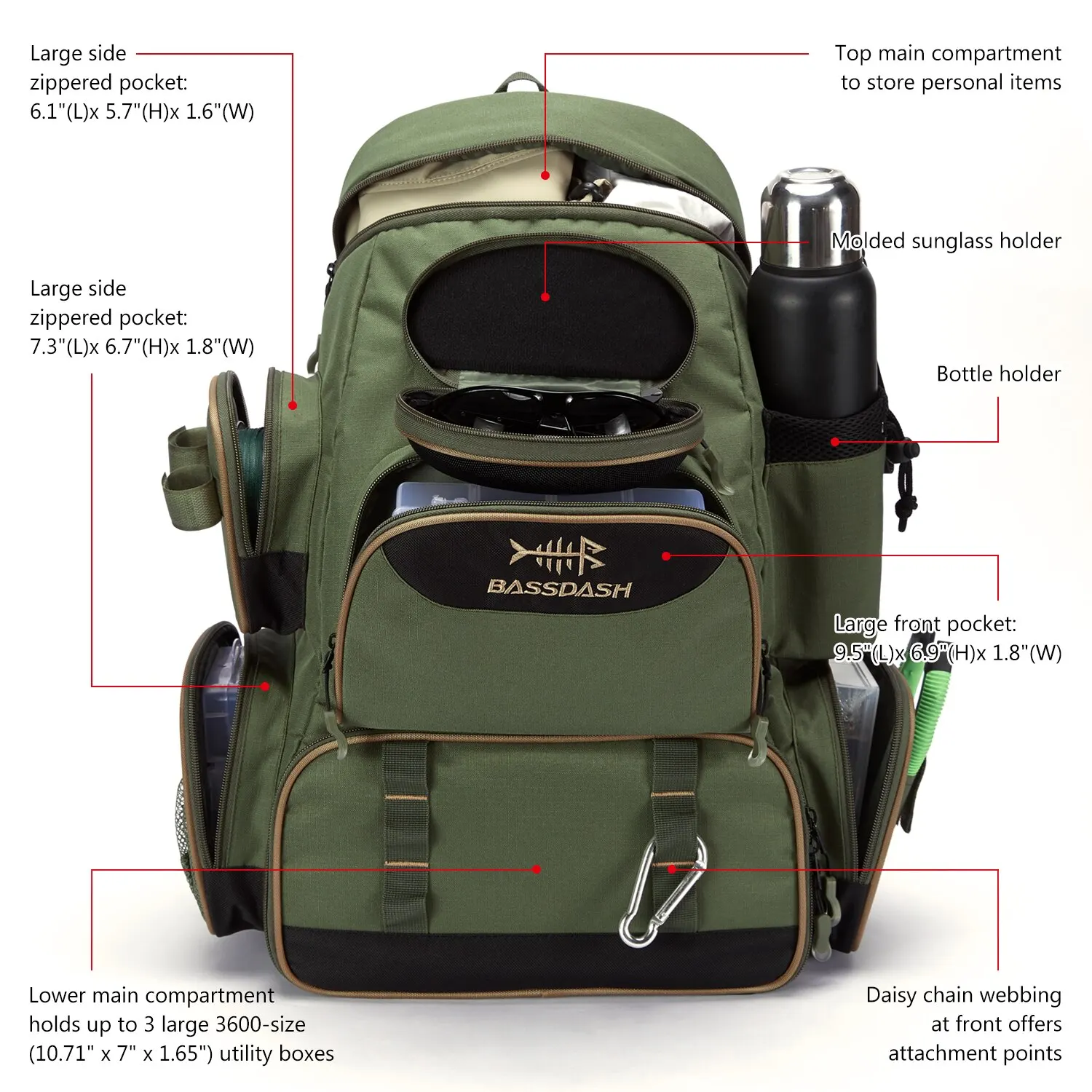 Bassdash Fishing Bag Tackle Backpack Lightweight Tactical Tackle Box Multifunctional Bassdash Fishing Bag Tackle Backpack Lightweight Tactical Tackle Box Multifunctional