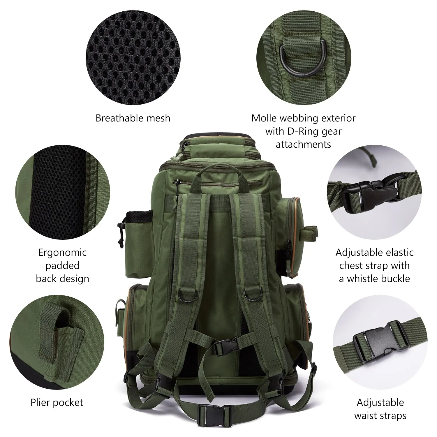 Bassdash Multifunctional Fishing Tackle Backpack Lightweight Tactical Soft Tackle Box with Protective Rain Cover