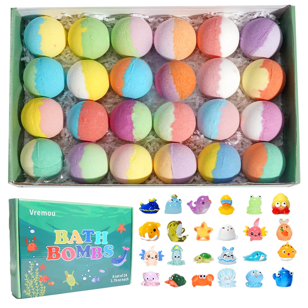 Bath Bombs for Kids with Surprise Inside, 24 Pack Kids Bath Bombs Gift Set, Natural Organic Kids Bubble Bath Fizzy for