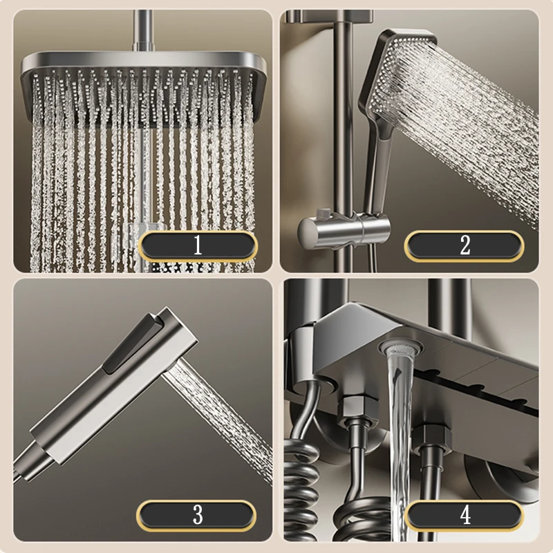 Bathroom Shower Full Set Black White Gray Bathtub Shower System Rain Pressurized Digital LED Shower Sets Hot Cold Bathroom Shower Full Set Black White Gray Bathtub Shower System Rain Pressurized Digital LED Shower Sets Hot Cold
