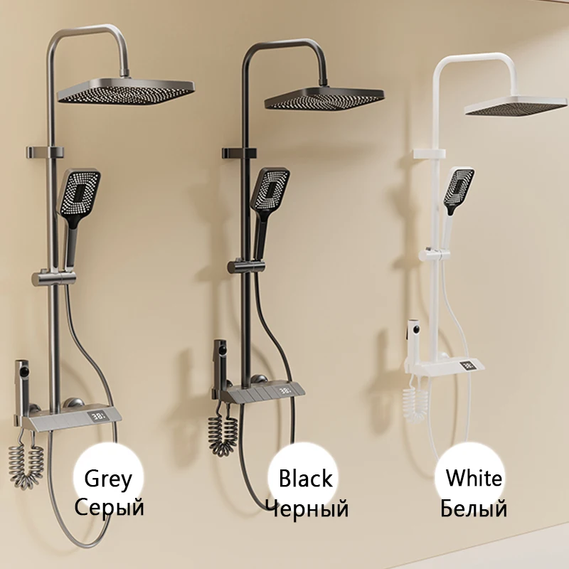 Bathroom Shower Full Set Black White Gray Bathtub Shower System Rain Pressurized Digital LED Shower Sets Hot Cold Bathroom Shower Full Set Black White Gray Bathtub Shower System Rain Pressurized Digital LED Shower Sets Hot Cold