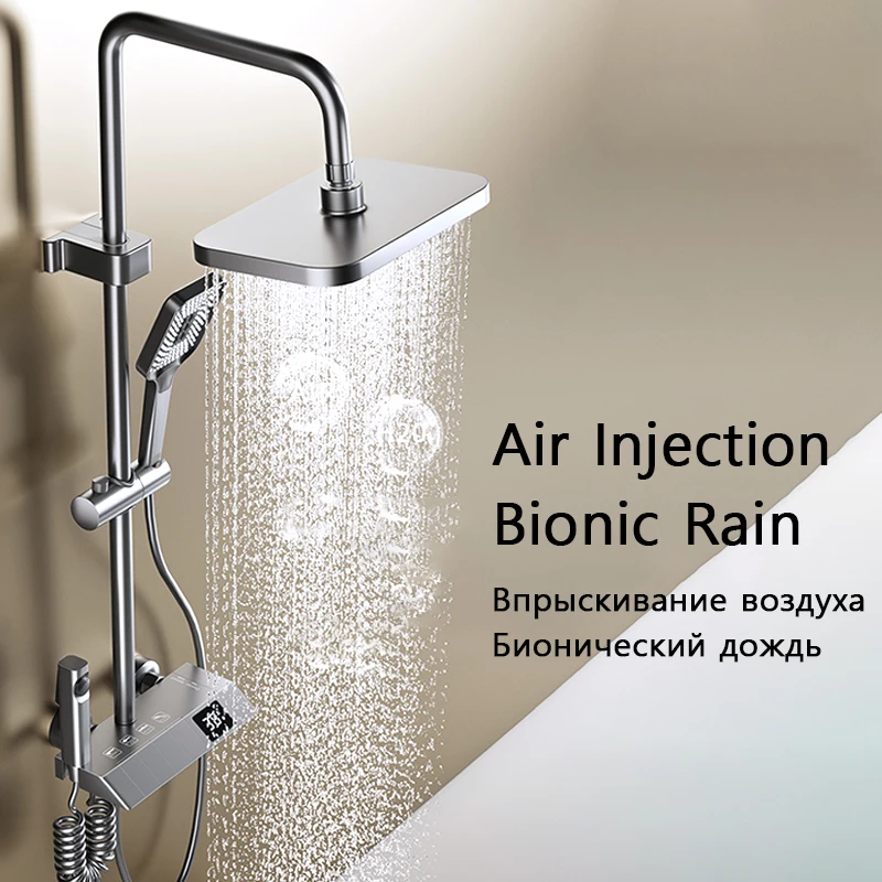 Bathroom Shower Full Set Black White Gray Bathtub Shower System Rain Pressurized Digital LED Shower Sets Hot Cold Bathroom Shower Full Set Black White Gray Bathtub Shower System Rain Pressurized Digital LED Shower Sets Hot Cold