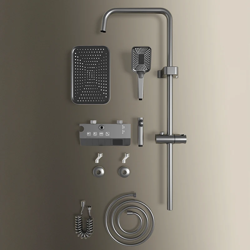 Bathroom Shower Full Set Black White Gray Bathtub Shower System Rain Pressurized Digital LED Shower Sets Hot Cold Bathroom Shower Full Set Black White Gray Bathtub Shower System Rain Pressurized Digital LED Shower Sets Hot Cold