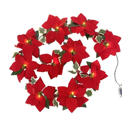 Battery Operated Poinsettia Christmas Lights
