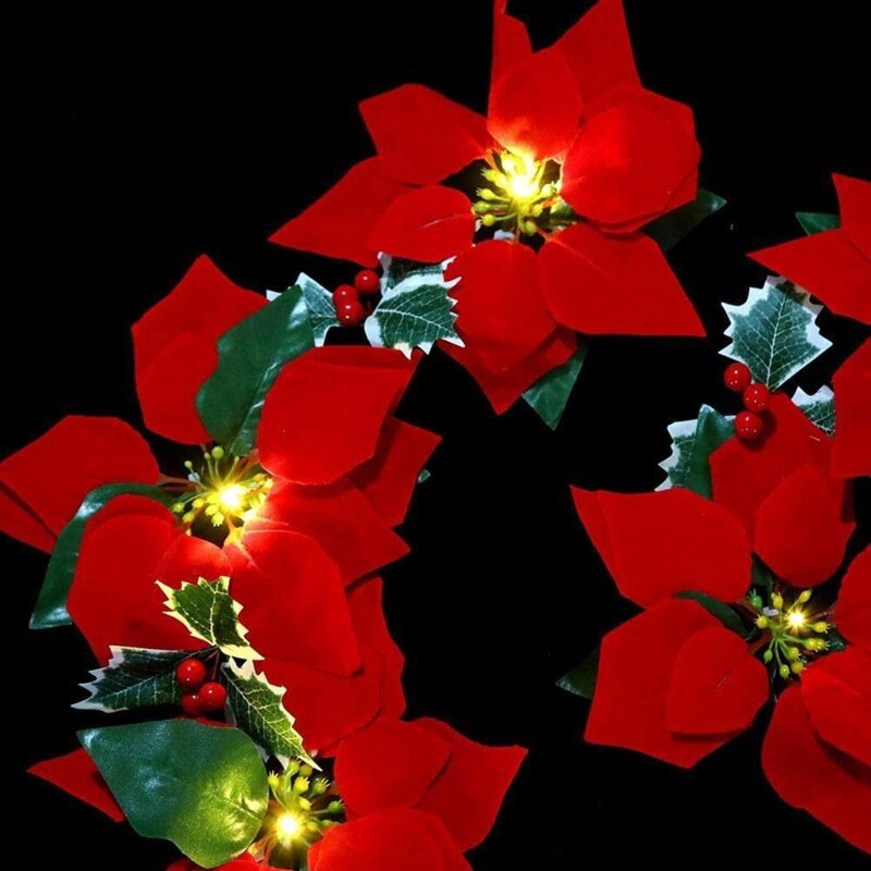 Battery Operated Poinsettia Christmas Lights