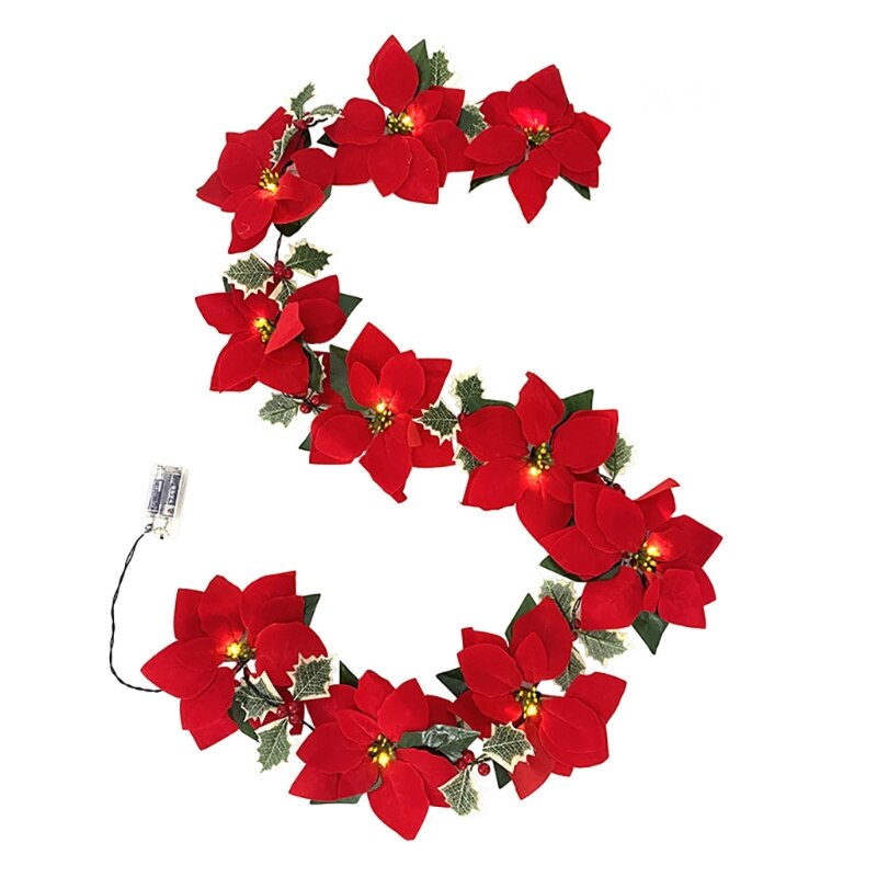 Battery Operated Poinsettia Christmas Lights