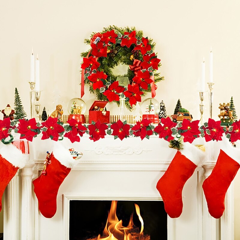Battery Operated Poinsettia Christmas Lights