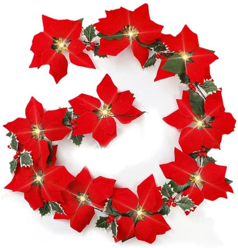 Battery Operated Poinsettia Christmas Lights