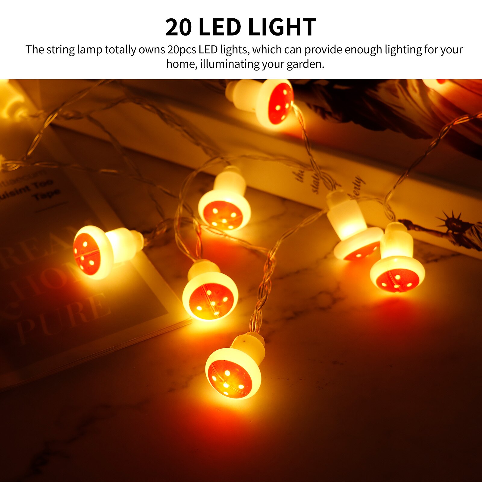 Battery Powered 20 LEDs Mushroom String Lights Battery Powered 20 LEDs Mushroom String Lights